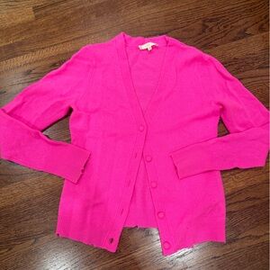 LoveShackFancy Hot Pink Button-Front Cardigan with natural distressing